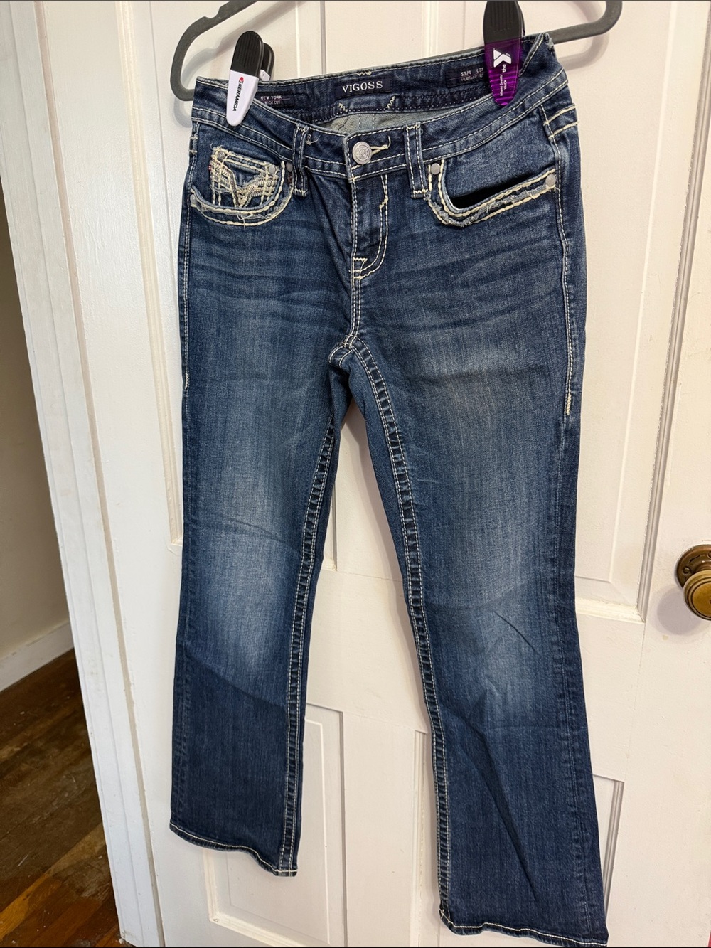 Vigoss Indigo Bootcut Jeans with Contrast Cream Stitching